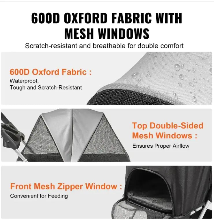 VEVOR Pet Stroller, A Four-wheeled Rotating Dog Stroller With A Brake, Has A Weight Capacity Of 35 Pounds - VMX PETS - VMX PETS