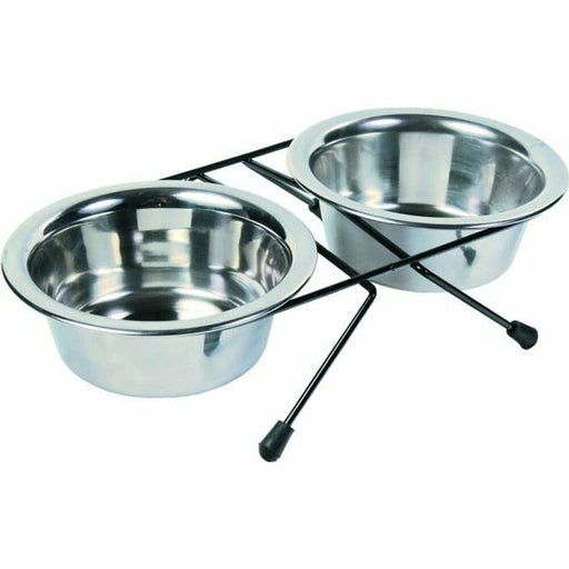 Dog Feeder Trixie Double Black Silver Stainless steel 12 cm 0,45 L - VMX PETS
