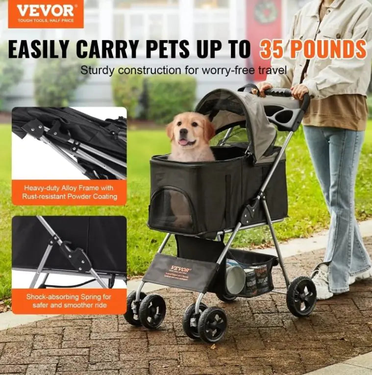VEVOR Pet Stroller, A Four-wheeled Rotating Dog Stroller With A Brake, Has A Weight Capacity Of 35 Pounds - VMX PETS - VMX PETS