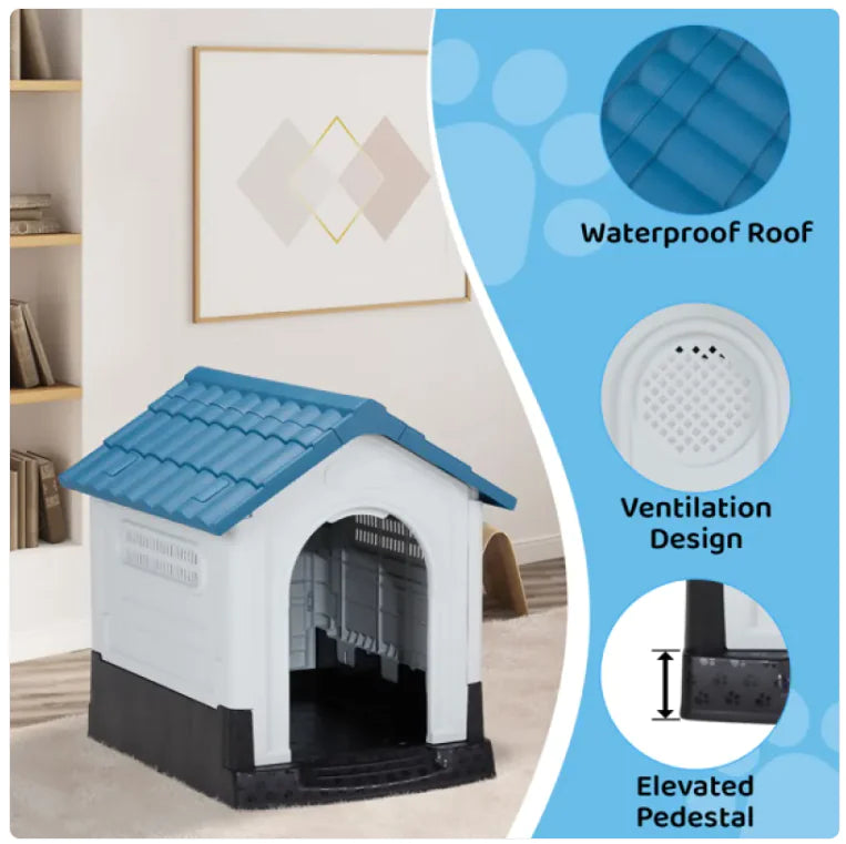 26-Inch Blue & White PVC Pet Cottage with Shutter Design - VMX PETS - VMX PETS