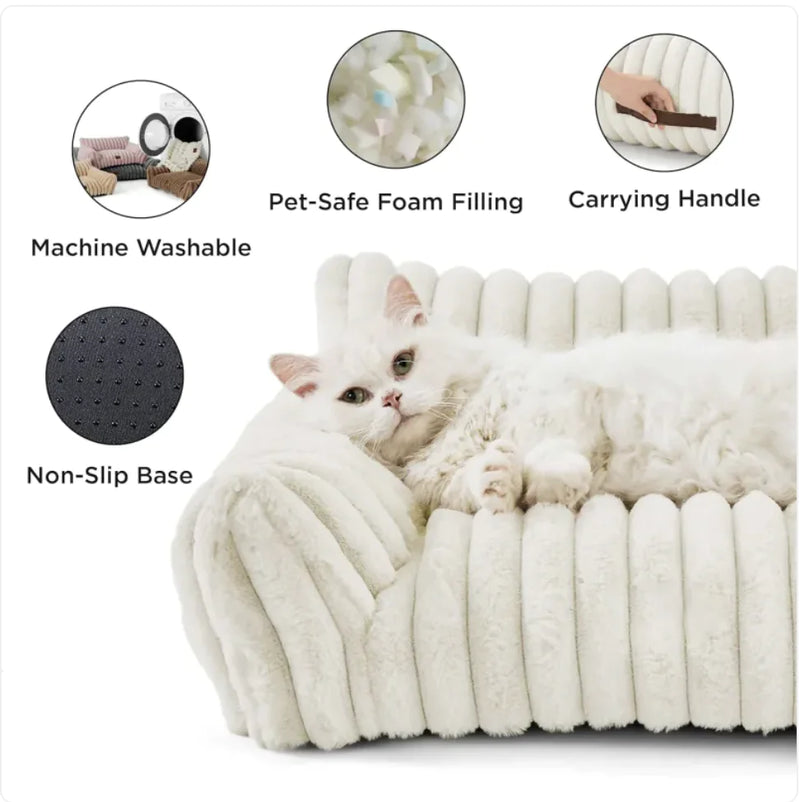 Bedsure Cute Cat Sofa - Soft Corduroy Fleece Pet Bed - VMX PETS - VMX PETS
