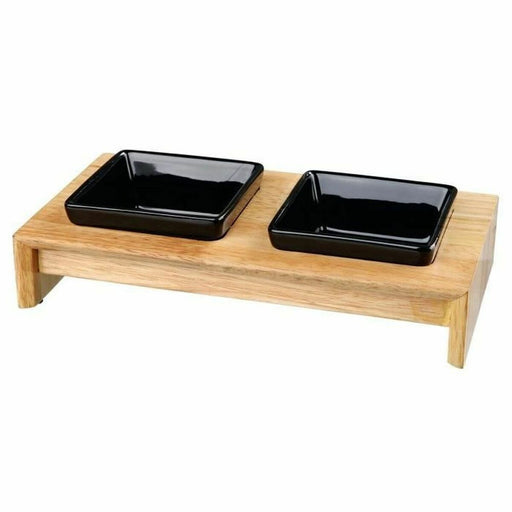 Dog Feeder Trixie 24820 Double Wood Ceramic 200 ml 28 x 5 x 15 cm - VMX PETS