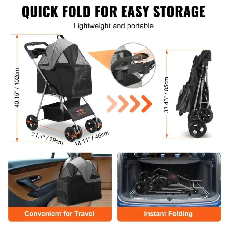 VEVOR Pet Stroller, A Four-wheeled Rotating Dog Stroller With A Brake, Has A Weight Capacity Of 35 Pounds - VMX PETS - VMX PETS