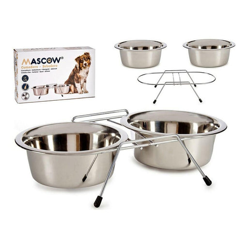 Pet feeding dish Double Stainless steel Silver (2 x 1700 ml) - VMX PETS