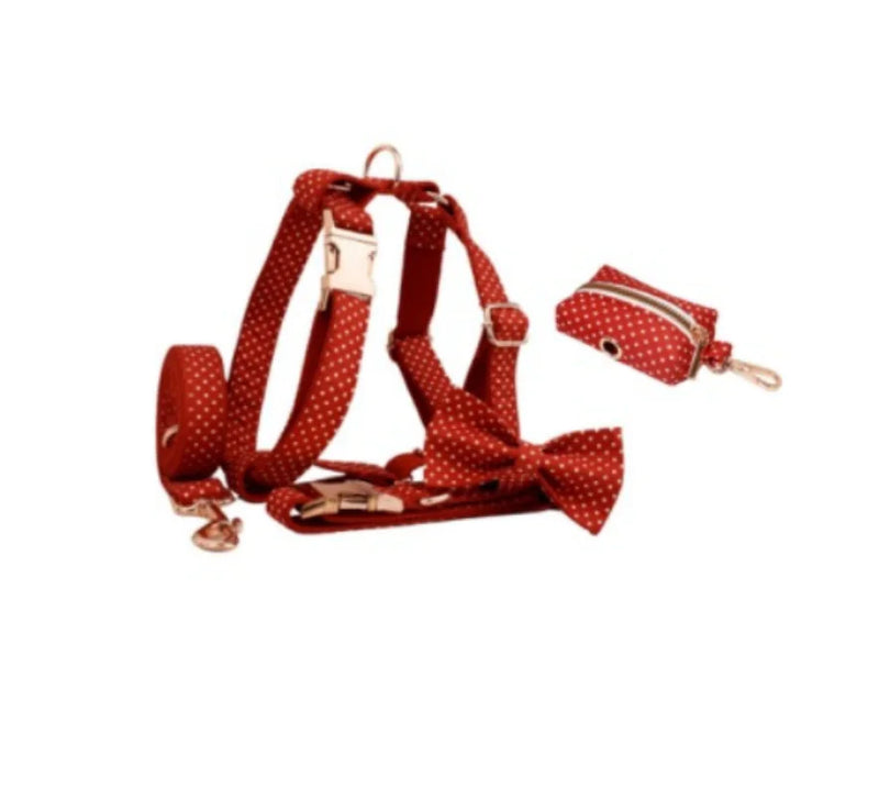 Red Dot Dog Collar & Leash Set with Bow Tie - VMX PETS - VMX PETS