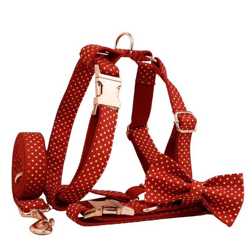 Red Dot Dog Collar & Leash Set with Bow Tie - VMX PETS - VMX PETS