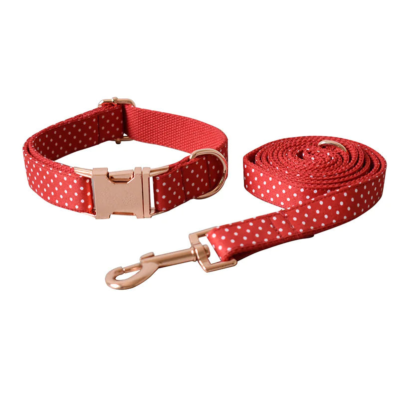 Red Dot Dog Collar & Leash Set with Bow Tie - VMX PETS - VMX PETS