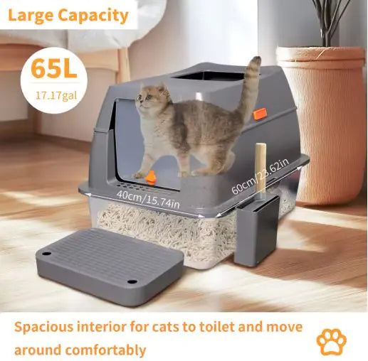 Stainless Steel Fully Enclosed Cat Litter Box Large - VMX PETS - VMX PETS