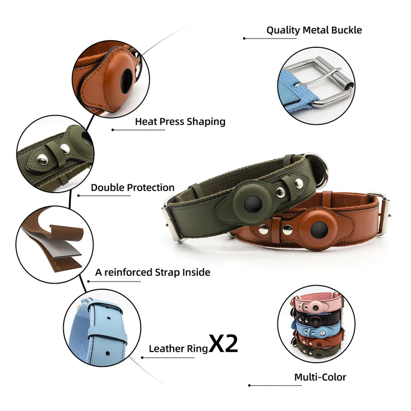 New Leather Airtag Dog Collar Pet Adjustable Collar - VMX PETS - VMX PETS